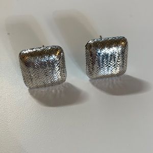 Silver Herringbone Weave Tiffany Designer Angela Cummings Earrings from the 80s